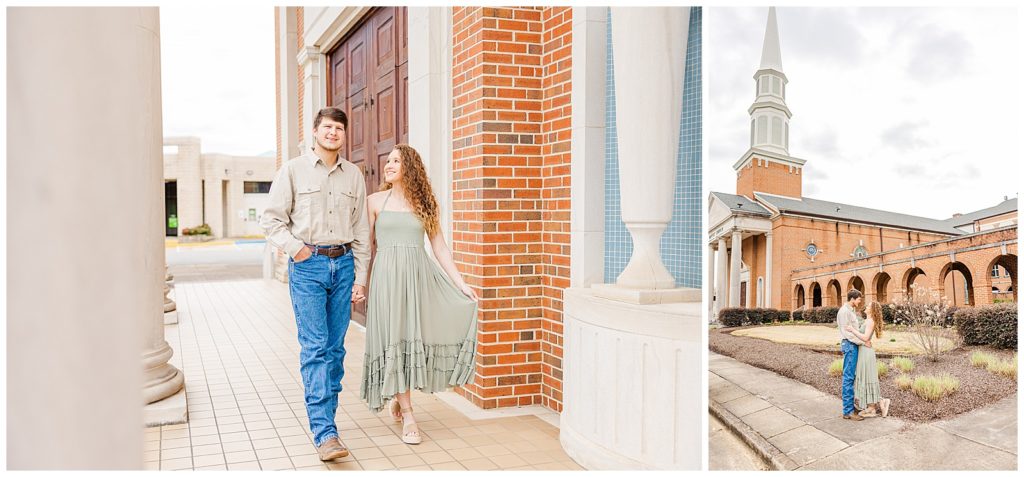 engagement photos in front of church