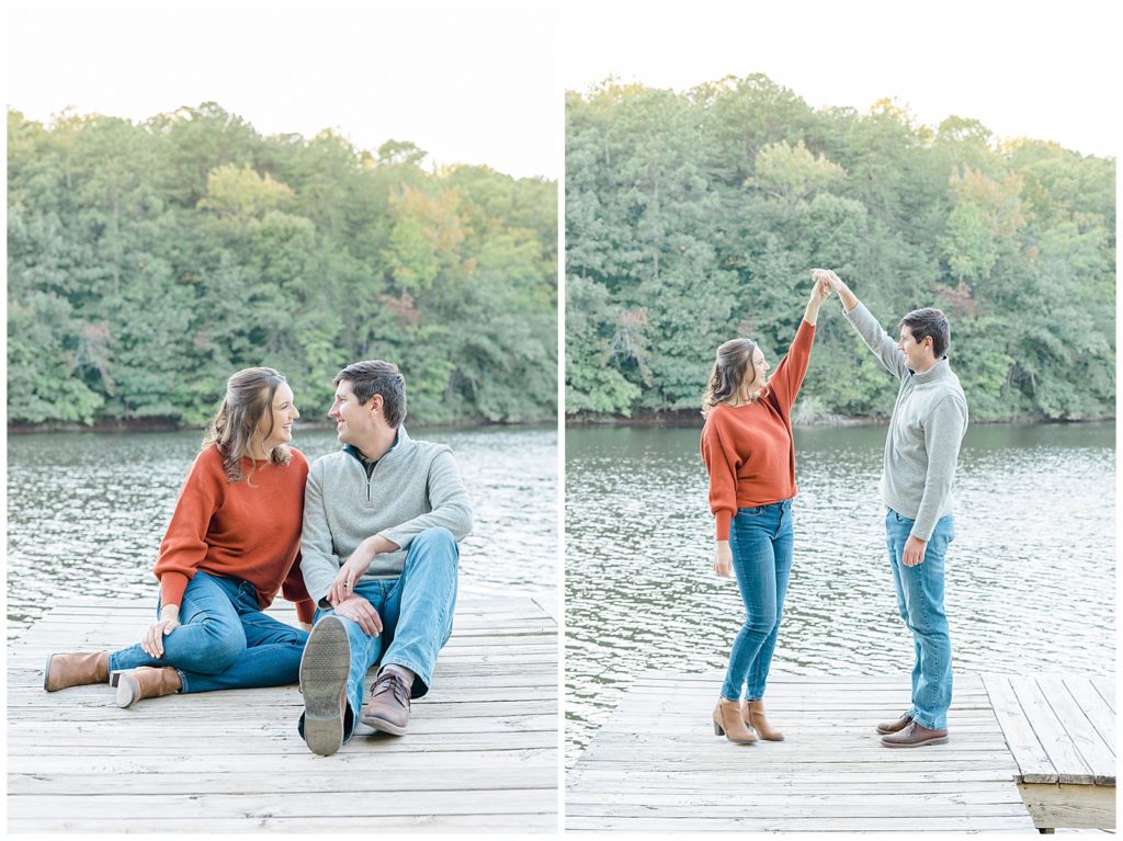 couple sitting on dock by water 