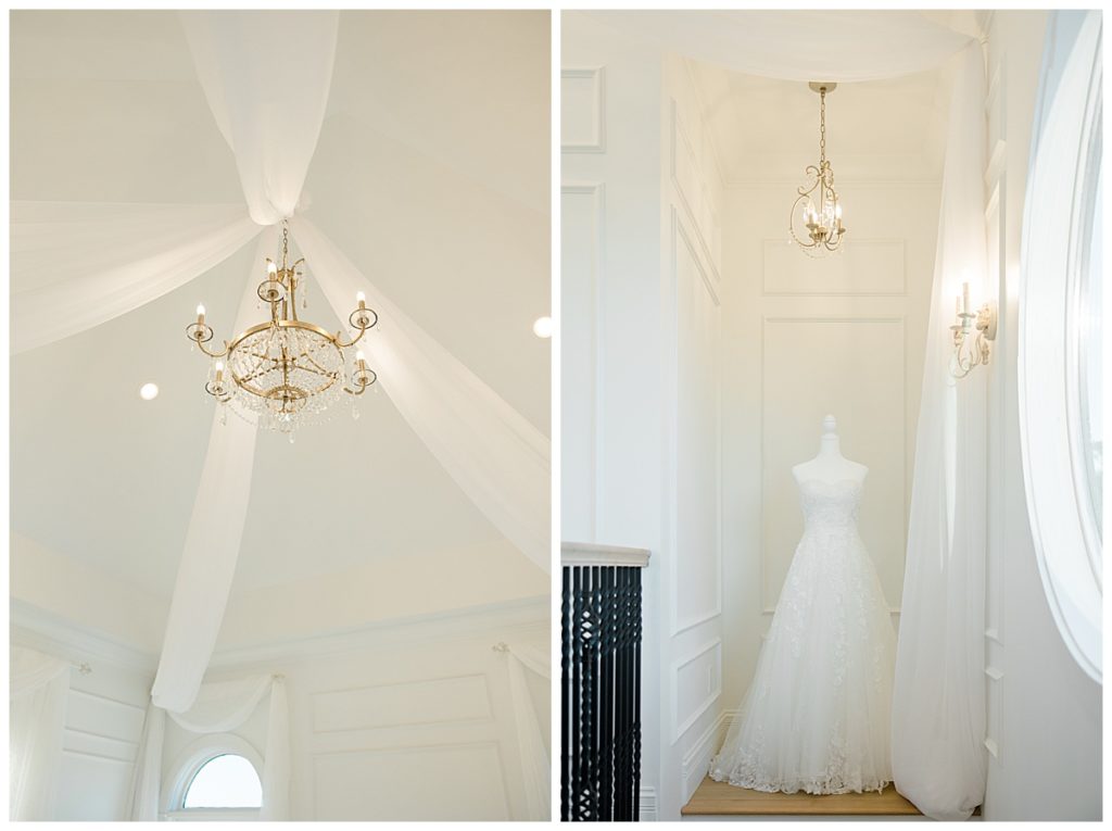 chandelier and dress in honeymoon suite