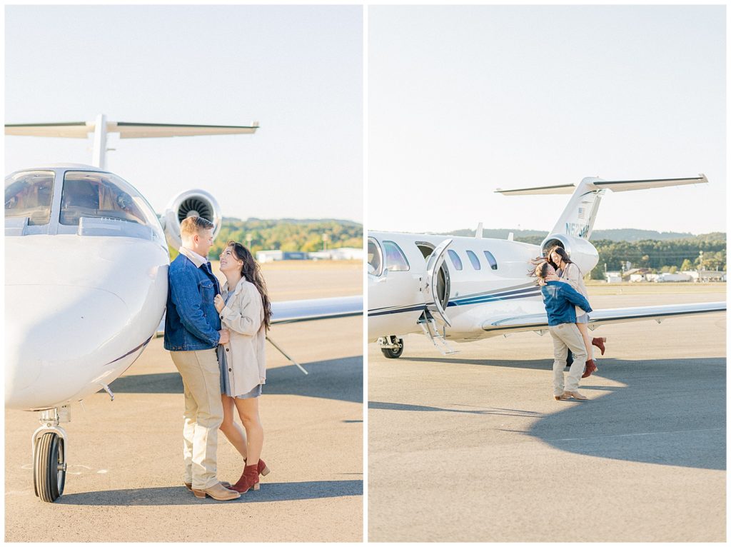 couple during their private jet engagement session
