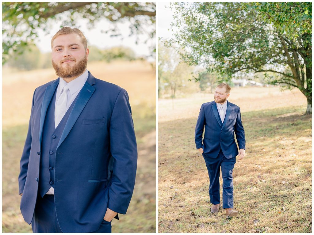 groom portraits in blue suit 