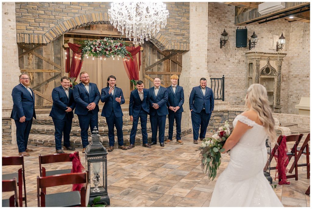 bride's first look with groomsmen