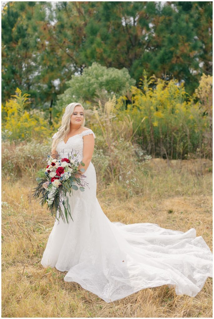 outdoor bridal portrait in field
