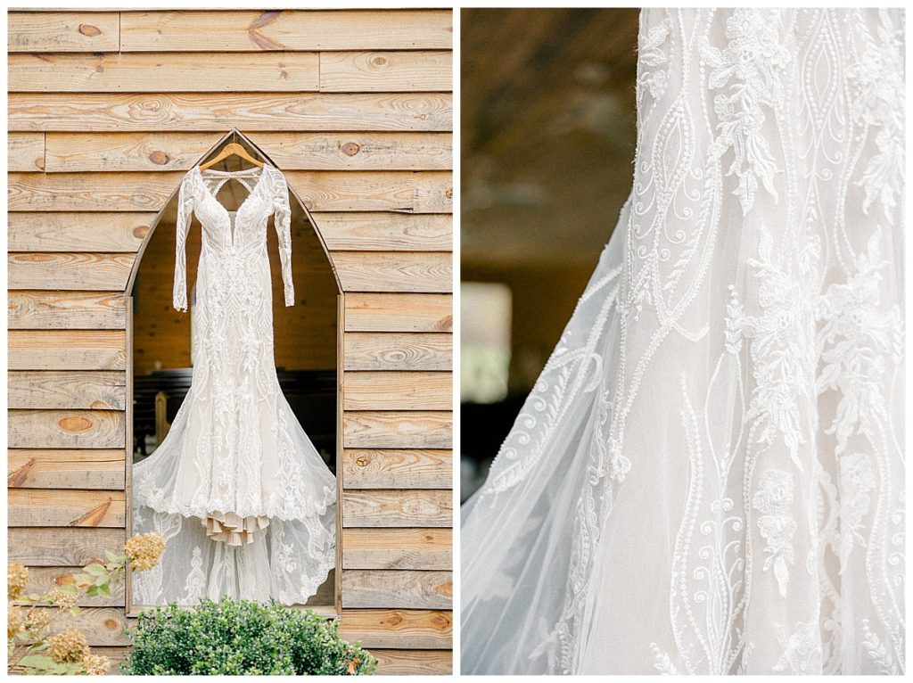 wedding dress in window of dry creek chapel