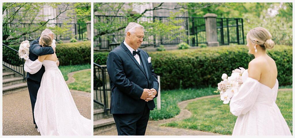 first look with dad at burritt on the mountain wedding