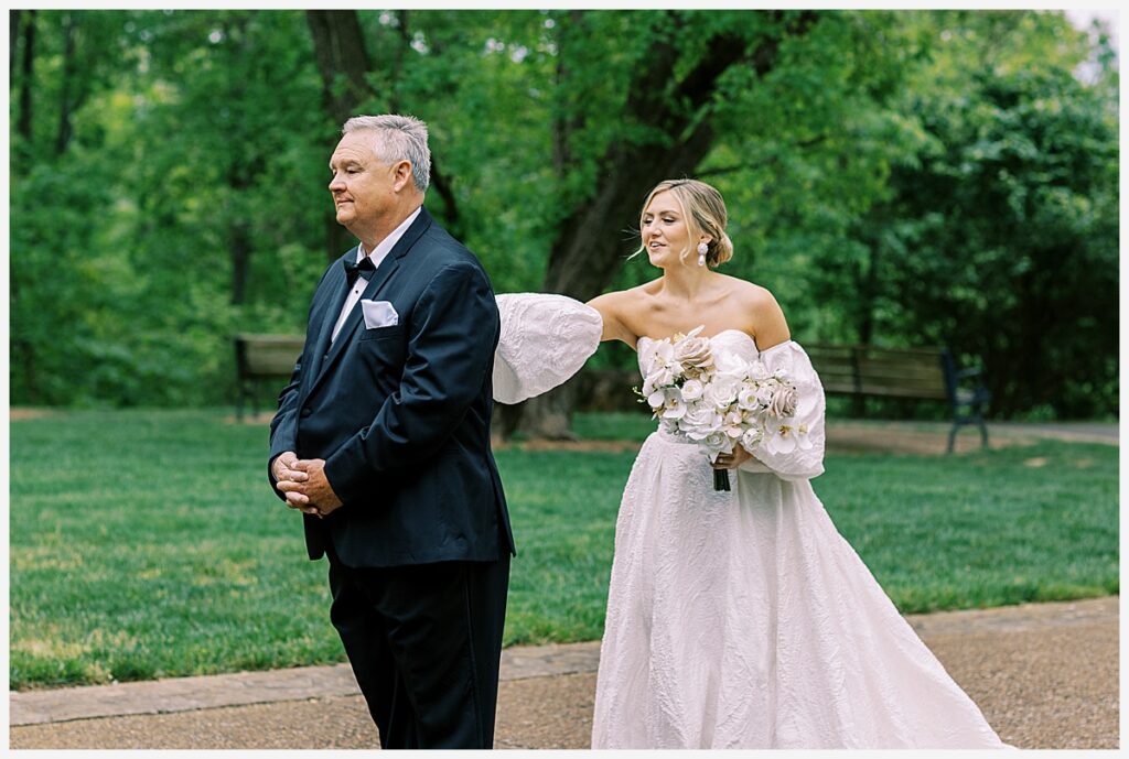 first look with dad at burritt on the mountain wedding