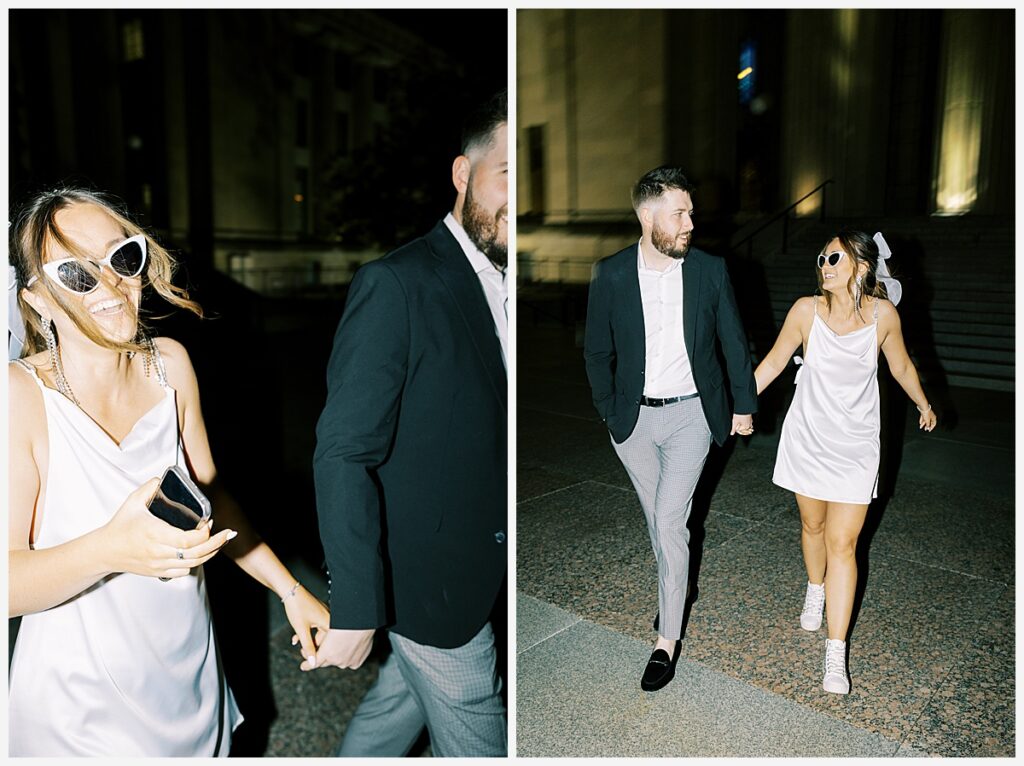 chic nighttime engagement session with flash